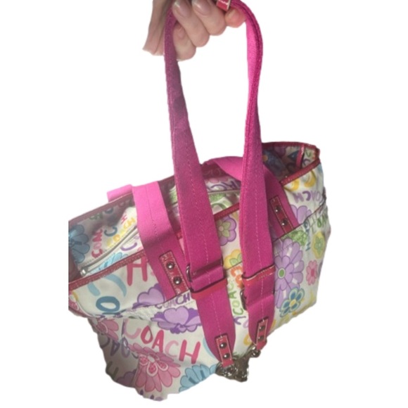 Coach Daisy Graffiti Bright Pink Floral Nylon Tote | Diaper Bag | VGUC - Picture 3 of 8